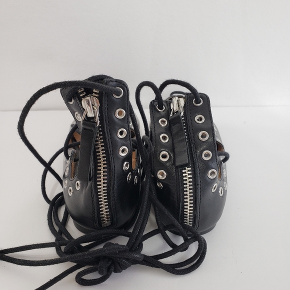 Zara Pointed toe Laced up Flats in Black leather - Picture 4 of 8